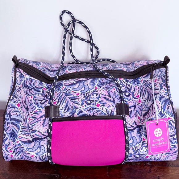 Simply Southern Handbags - Simply Southern NWT Large Tropical Leaf Neoprene Duffle Bag Pink Purple